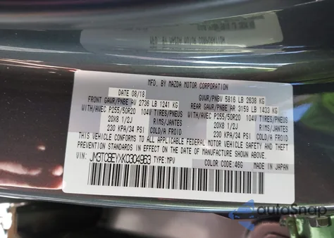 2019 Mazda Cx-9 Signature from USA, damaged, VIN JM3TCBEYXK0304963